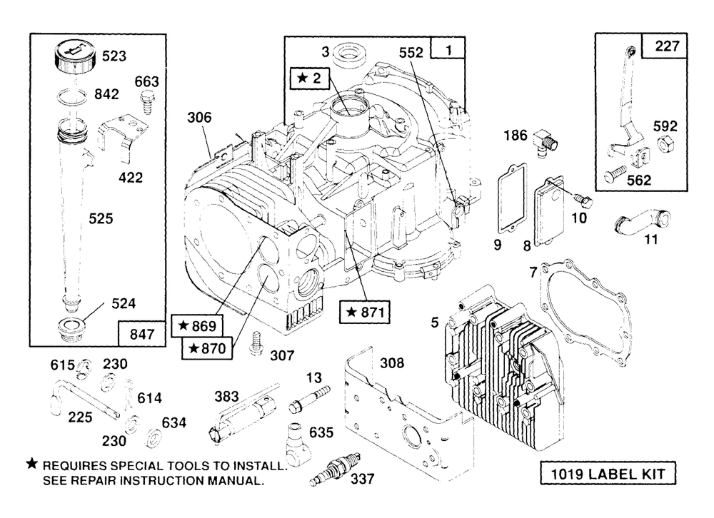 Oil Fill, Cylinder, Head Diagram and Parts List for 257702-4005-XX  Briggs and Stratton Engine